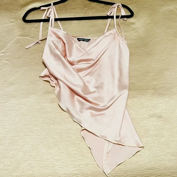 Shein creamy satin asymmetrical tank top - Picture 2 of 5
